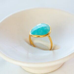 GORGEOUS Statement Amazonite Gemstone Cocktail Ring Gold Vermeil Ring sz 6-9